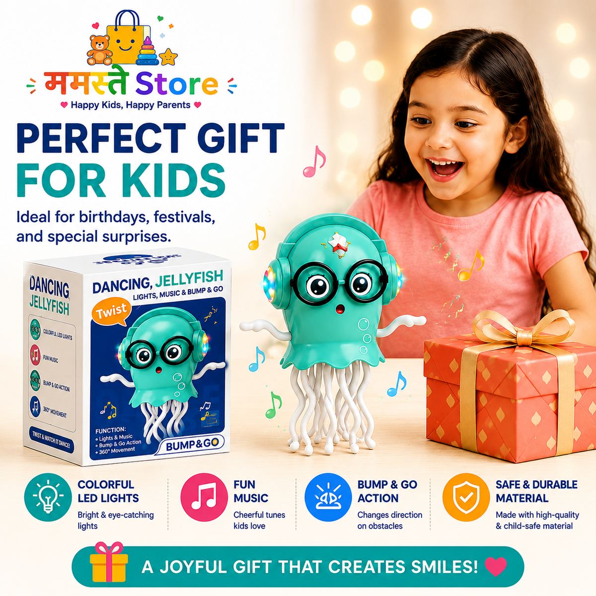 Dancing Jellyfish Toy – Light-Up Musical Bump & Go Toy