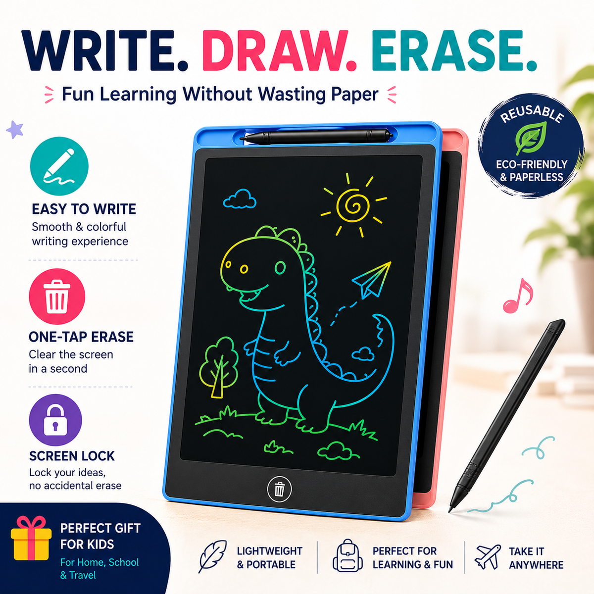 Kids LCD Writing Tablet – Reusable Drawing & Learning Pad