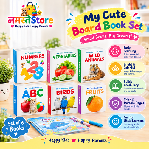 Board Book Set – 6-in-1 Early Learning Books for Kids | ABC, Numbers, Fruits, Animals & More