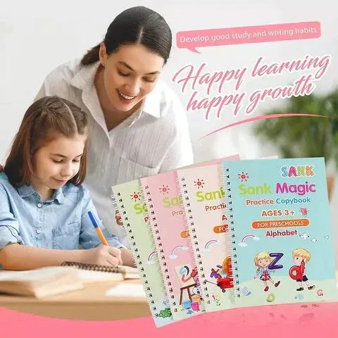 English and Hindi Magic Practice Copybook, (4 Book + 1 Pen + 10 Refill)