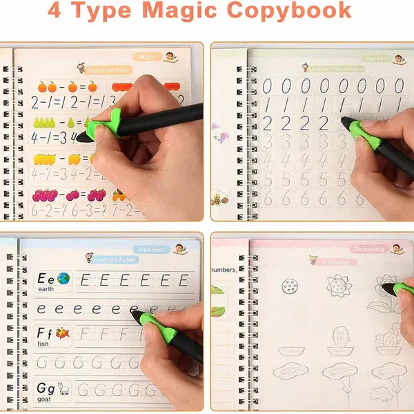English and Hindi Magic Practice Copybook, (4 Book + 1 Pen + 10 Refill)