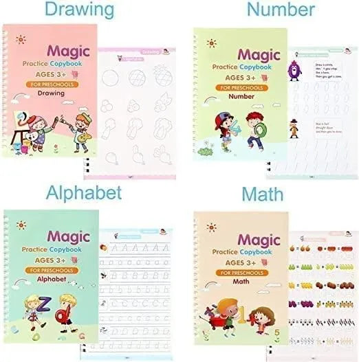 English and Hindi Magic Practice Copybook, (4 Book + 1 Pen + 10 Refill)